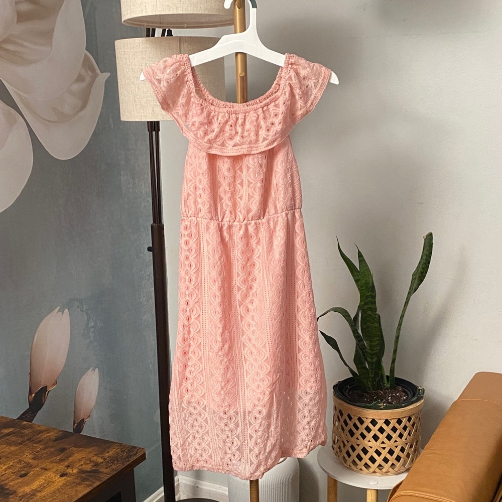 PatPat Peachy Pink Lace Ruffle-Neck‎ Dress size 8-9 yrs old